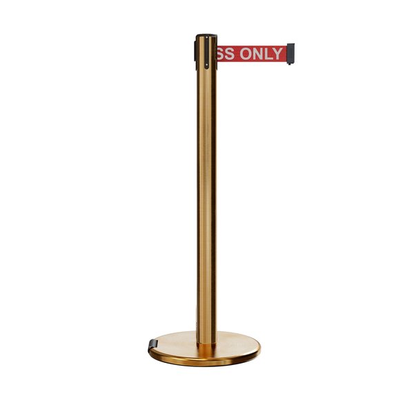 Montour Line Retractable Belt Rolling Stanchion, 2.5ft Sat.Brass Post  9ft. R.Auth ME630-SB-AUTHRW-90